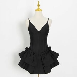 Black Bandage Mini Dress with Ruffle Skirt - Size Small